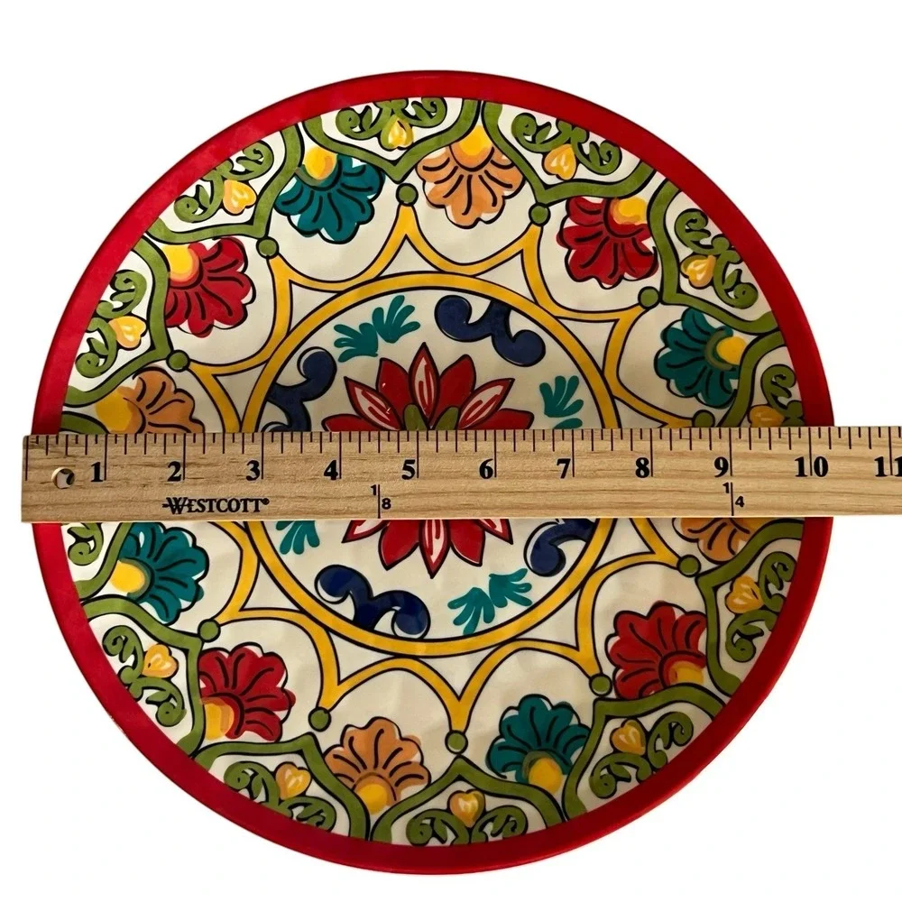 4 Damask Colorful Melamine Plates Boho Mediterranean Bright Floral Pattern 10.5
